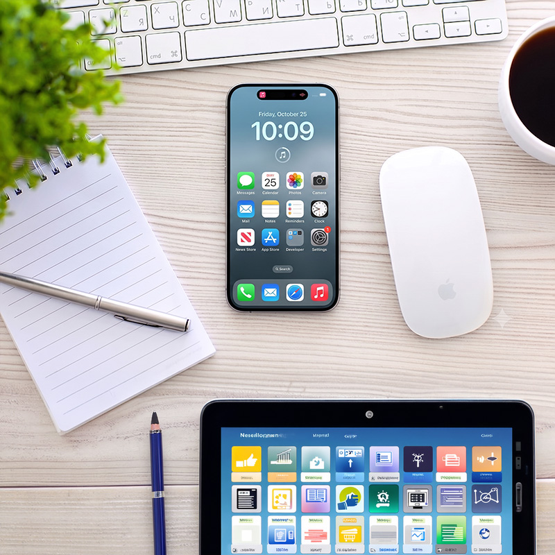 Mobile application screens on smartphones