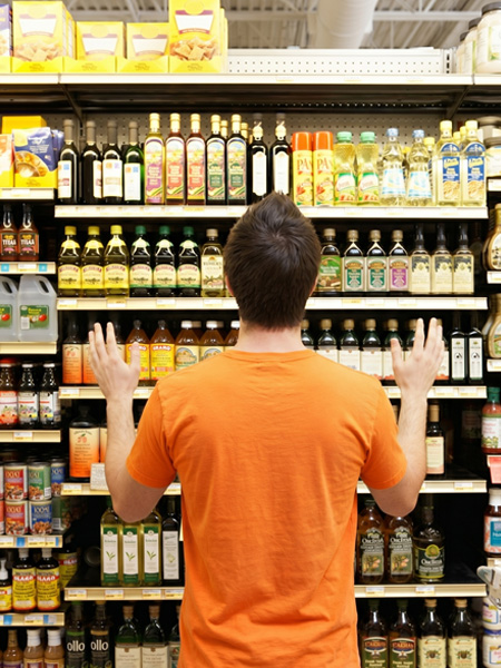Consumer products displayed on retail shelves